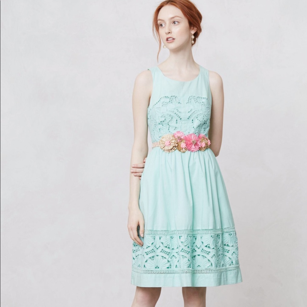 Anthropologie Meadow Rue Bottlegreen Lace Dress